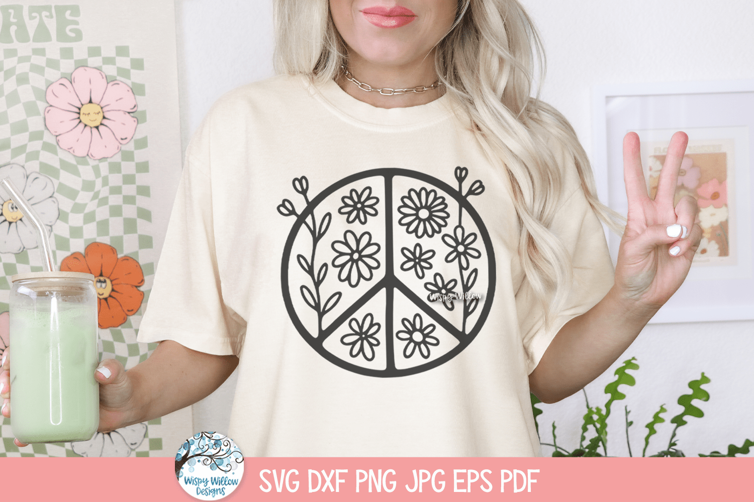 Peace Sign Flowers SVG |Graphic Tee with Flowers Wispy Willow Designs Company
