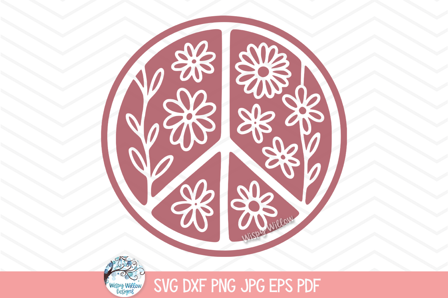 Peace Sign Flowers SVG | Monochromatic Color Floral Peace Symbol Wispy Willow Designs Company