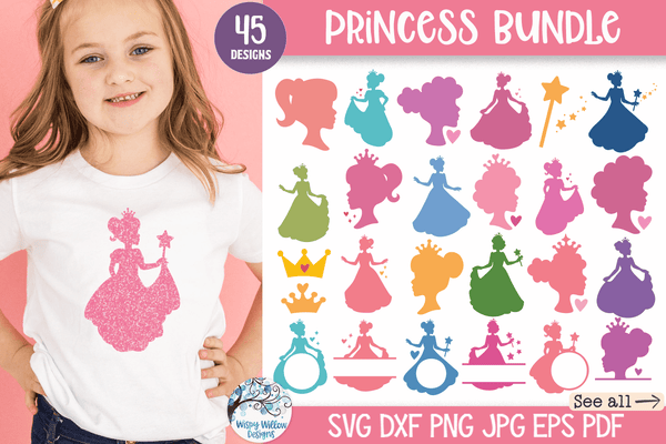 Princess Bundle SVG | Kids Princess Silhouettes – Wispy Willow Designs