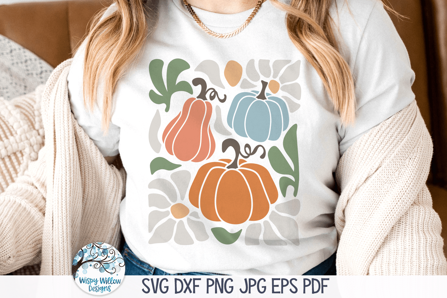 Retro Fall Pumpkins with Flowers SVG Wispy Willow Designs Company
