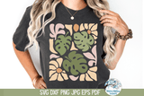 Retro Monstera Leaves with Flowers SVG Wispy Willow Designs Company