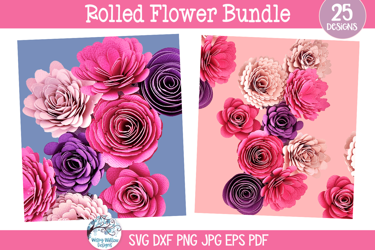 Rolled Flowers SVG Bundle | Intricate Floral Cut 3D Designs Wispy Willow Designs Company