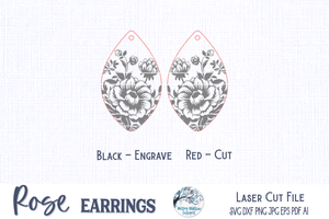 Rose Flower Earring File for Glowforge or Laser Wispy Willow Designs Company
