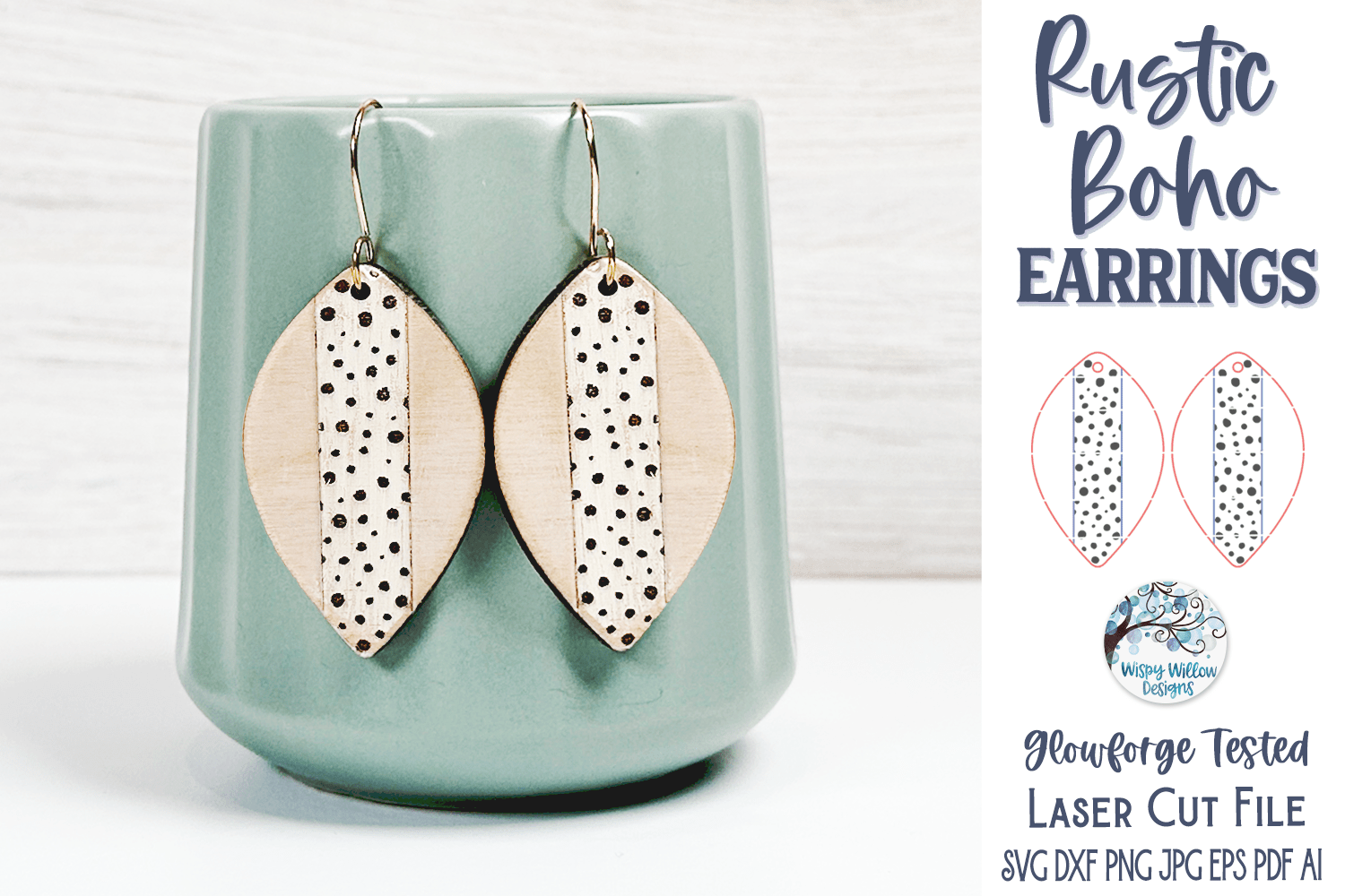 Rustic Boho Earring File for Glowforge or Laser Wispy Willow Designs Company