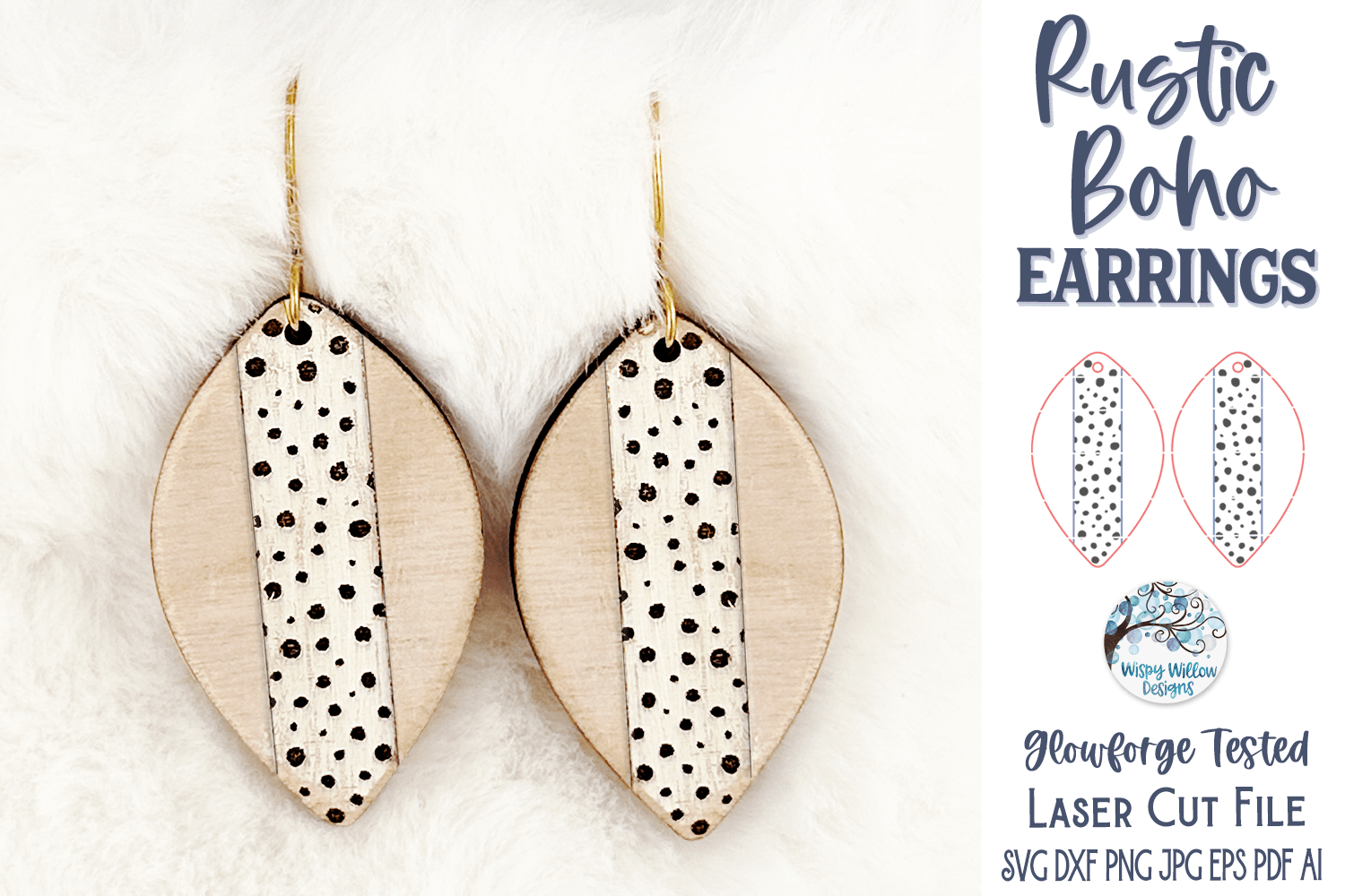 Rustic Boho Earring File for Glowforge or Laser Wispy Willow Designs Company