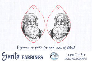 Santa Claus Earring SVG File for Glowforge Laser Wispy Willow Designs Company