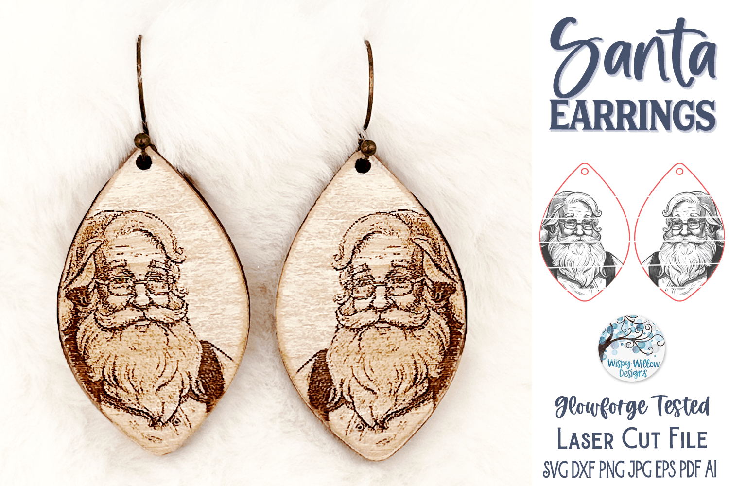 Santa Claus Earring SVG File for Glowforge Laser Wispy Willow Designs Company