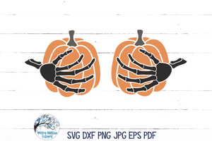 Skeleton Hands Holding Pumpkin Boobs SVG | Funny Halloween Wispy Willow Designs Company