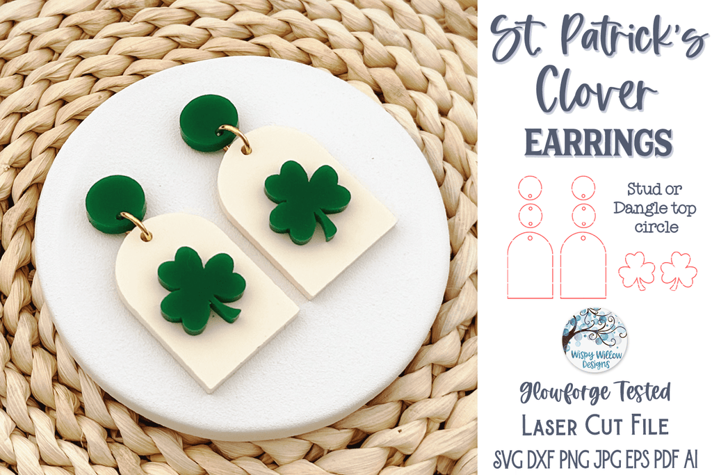 St. Patrick's Day Clover Earring SVG File for Glowforge Laser Cutter Wispy Willow Designs Company