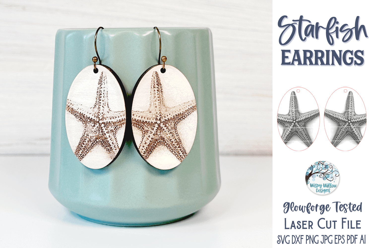 Starfish Earring File for Glowforge or Laser Cutter Wispy Willow Designs Company