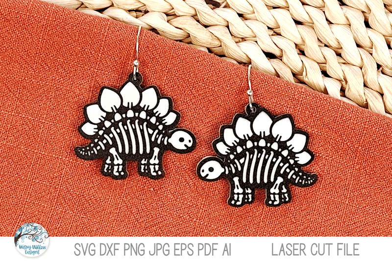 Stegosaurus Dinosaur Skeleton Halloween Laser Earring SVG File