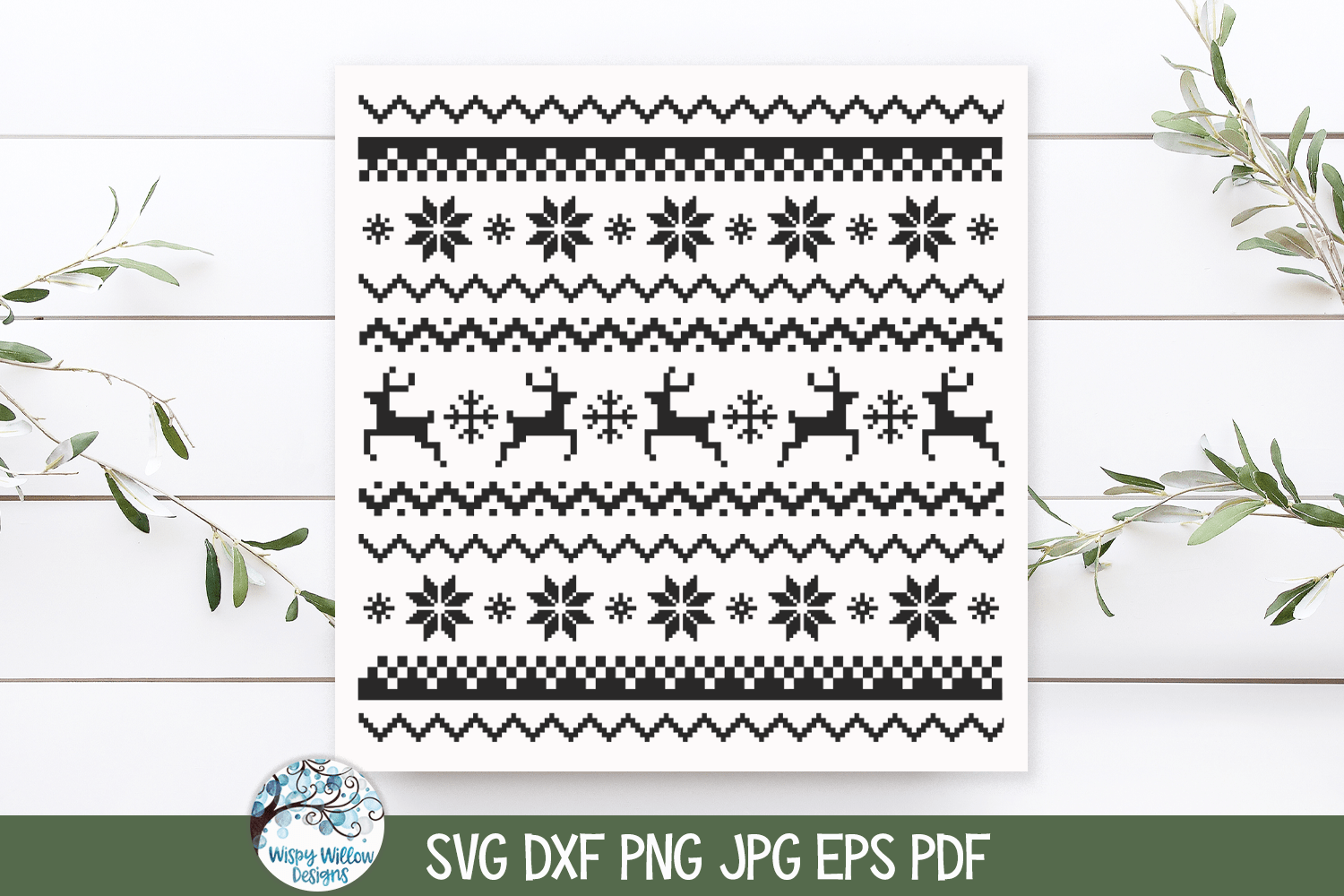 Ugly Christmas Sweater Pattern SVG Wispy Willow Designs Company