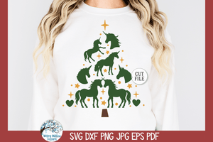 Unicorn Christmas Tree SVG Wispy Willow Designs Company
