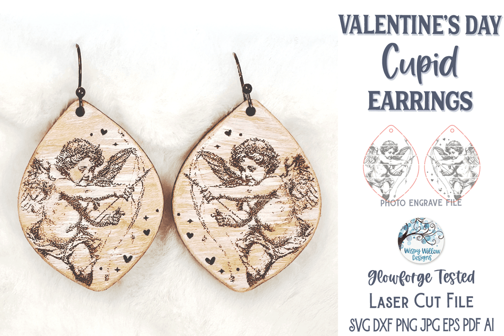 Valentine Cupid Earring SVG File for Glowforge and Laser Cutter Wispy Willow Designs Company