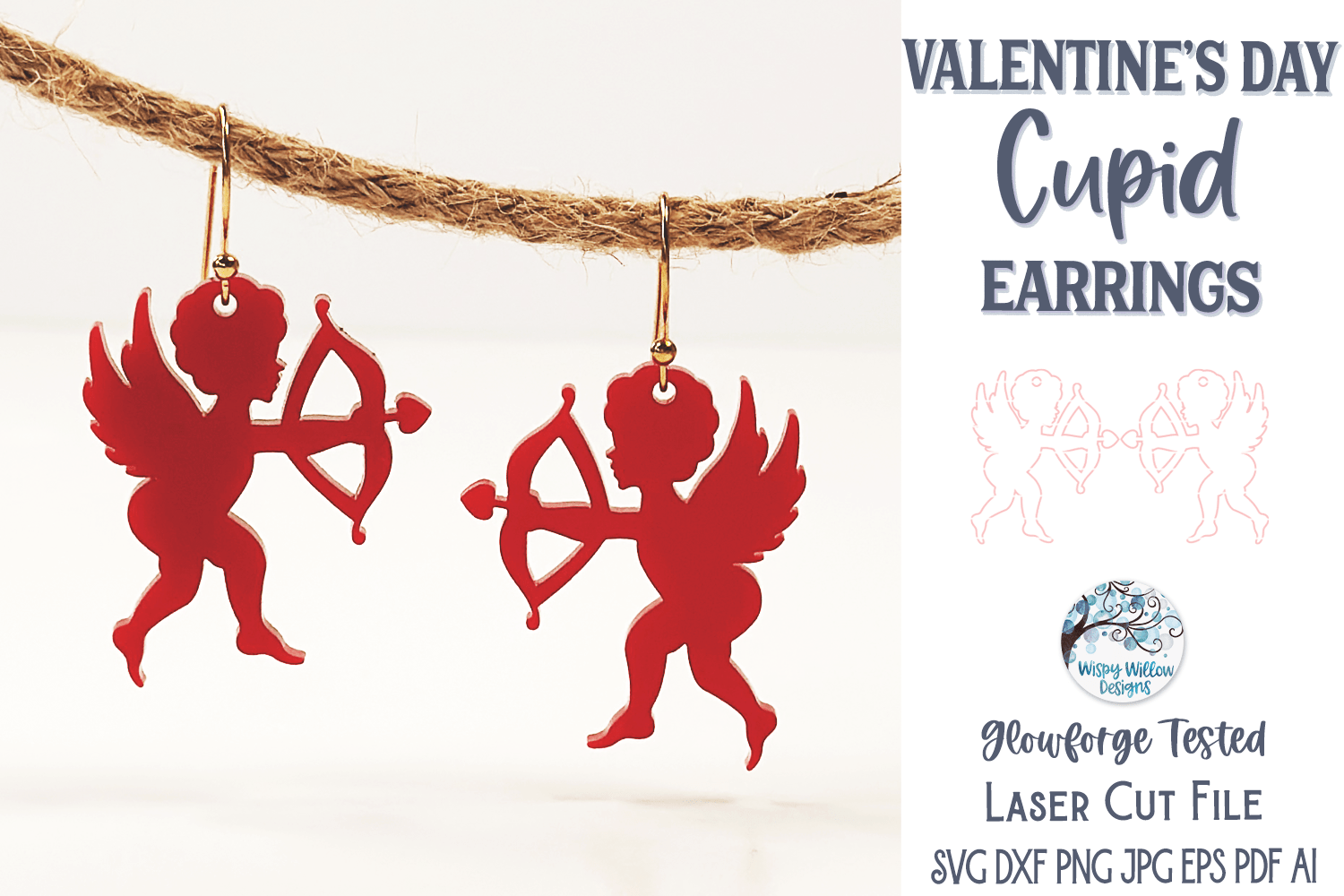Valentine's Day Cupid Earring SVG for Glowforge Laser Cutter Wispy Willow Designs Company