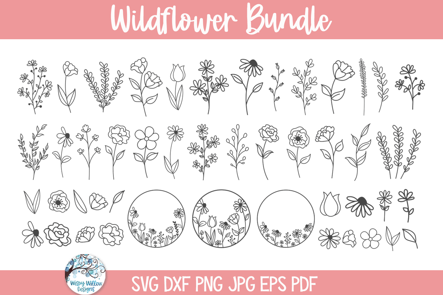 Wildflower SVG Bundle | Spring Flowers Cliparts Wispy Willow Designs Company