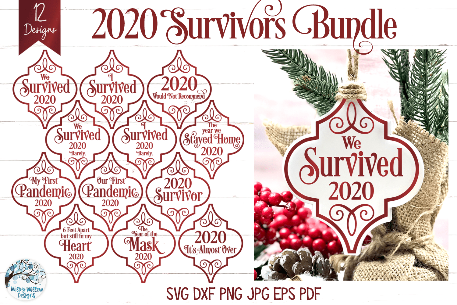 2020 Survivors Ornament SVG Bundle | Arabesque Ornaments Wispy Willow Designs Company