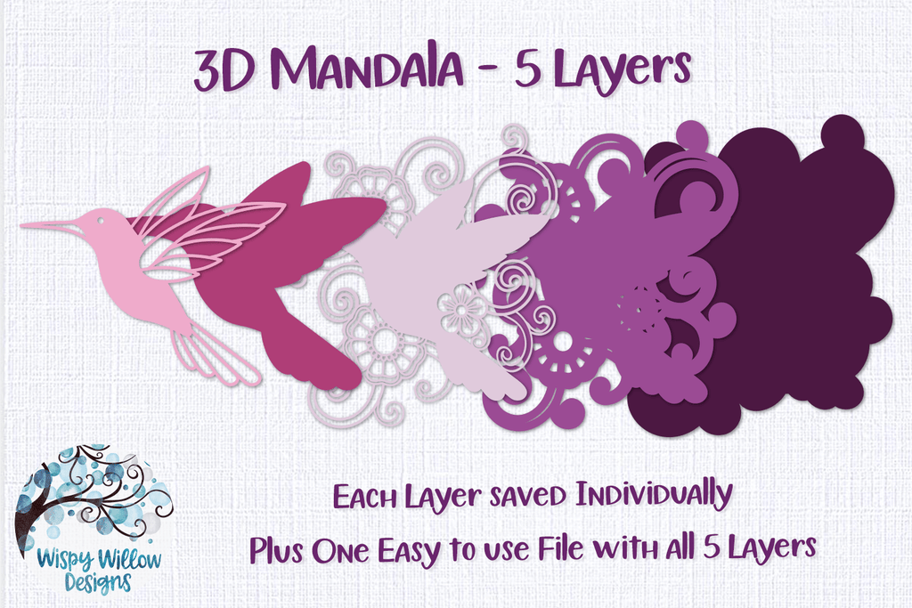 3D Hummingbird Mandala Wispy Willow Designs Company