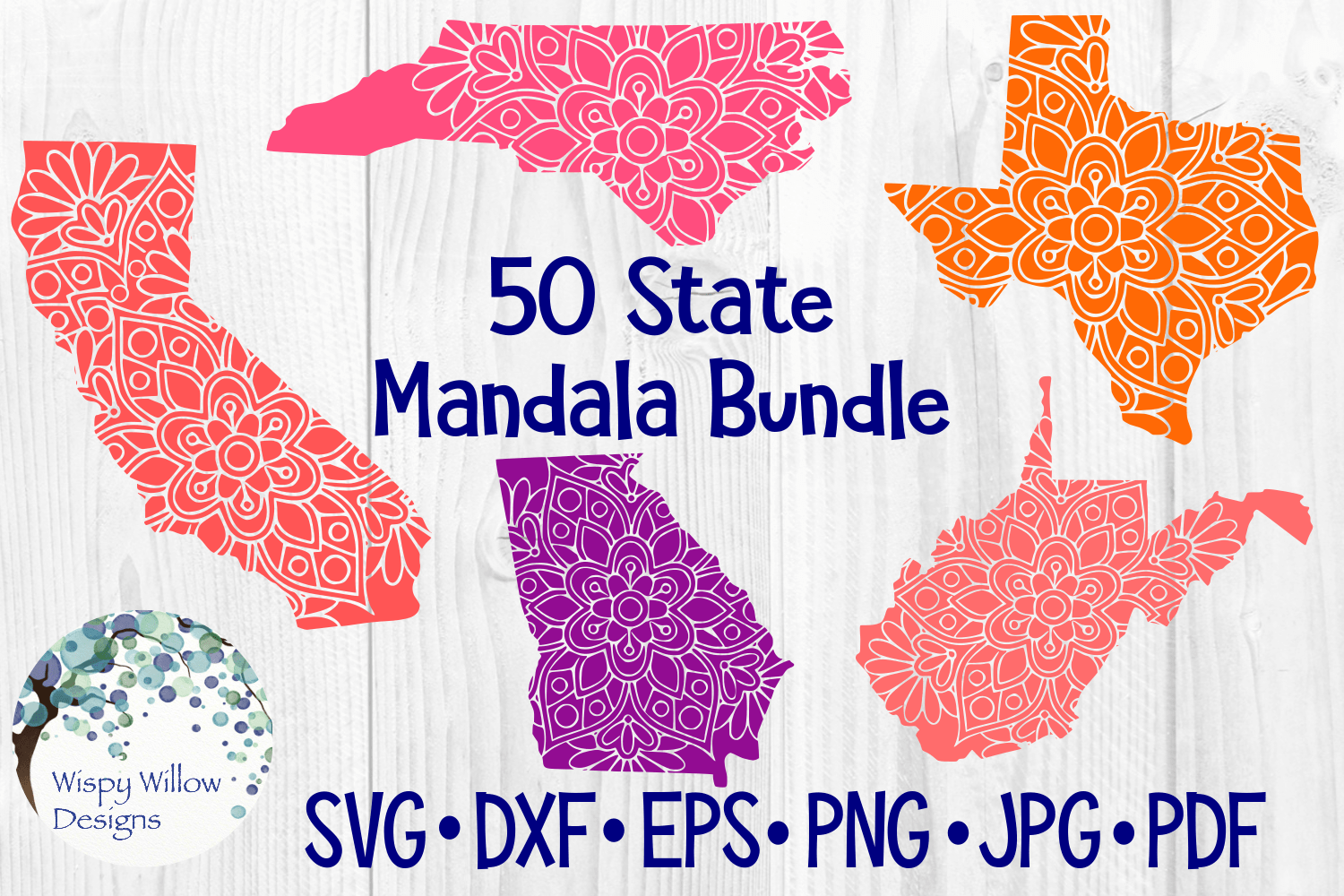 50 State Mandala SVG Bundle USA Wispy Willow Designs Company