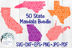 50 State Mandala SVG Bundle USA Wispy Willow Designs Company