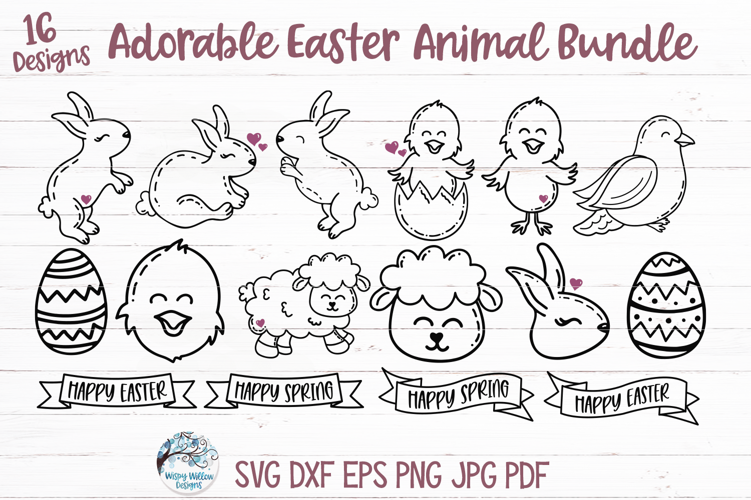 Adorable Easter Animal SVG Bundle | Bunny Rabbit, Lamb, Chick, Eggs Wispy Willow Designs Company