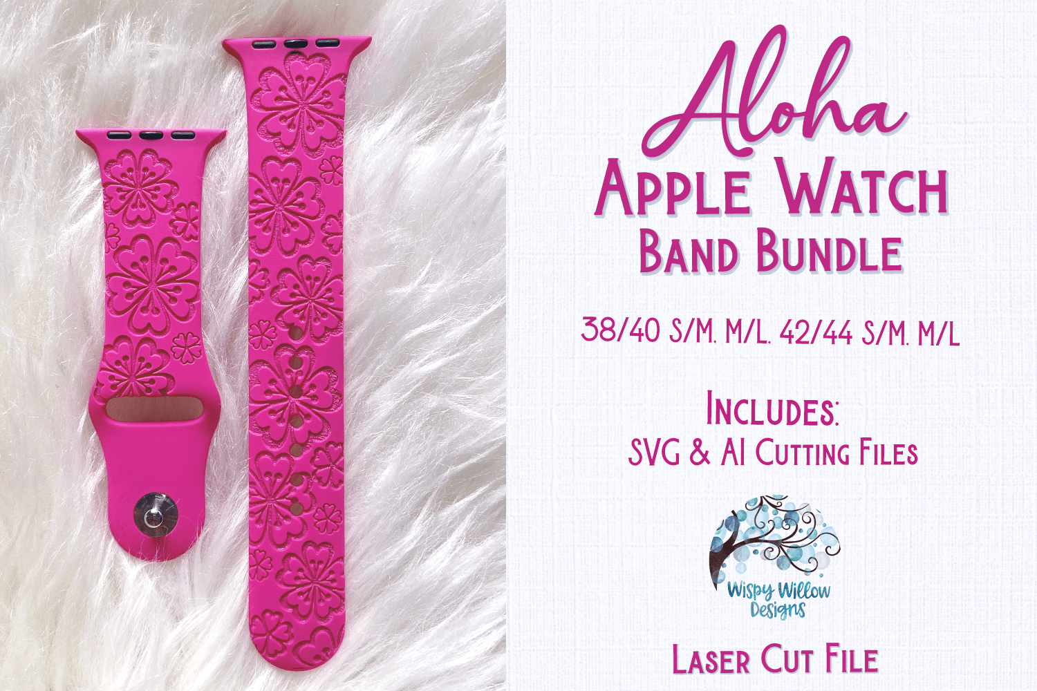 Aloha Floral Watch Band Design for Glowforge or Laser Cutter Wispy Willow Designs Company