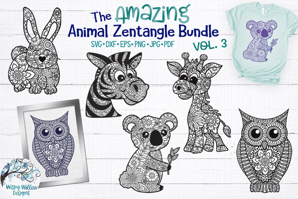 Amazing Animal Zentangle SVG Bundle Vol 3 Wispy Willow Designs Company