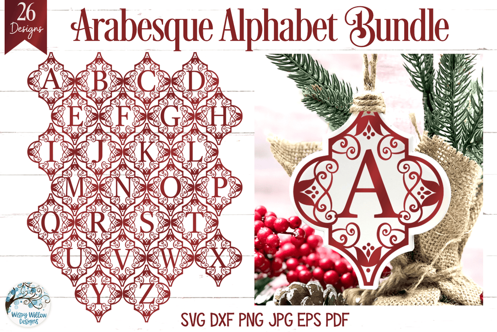 Arabesque Alphabet Ornament SVG Bundle | Christmas SVGs Wispy Willow Designs Company