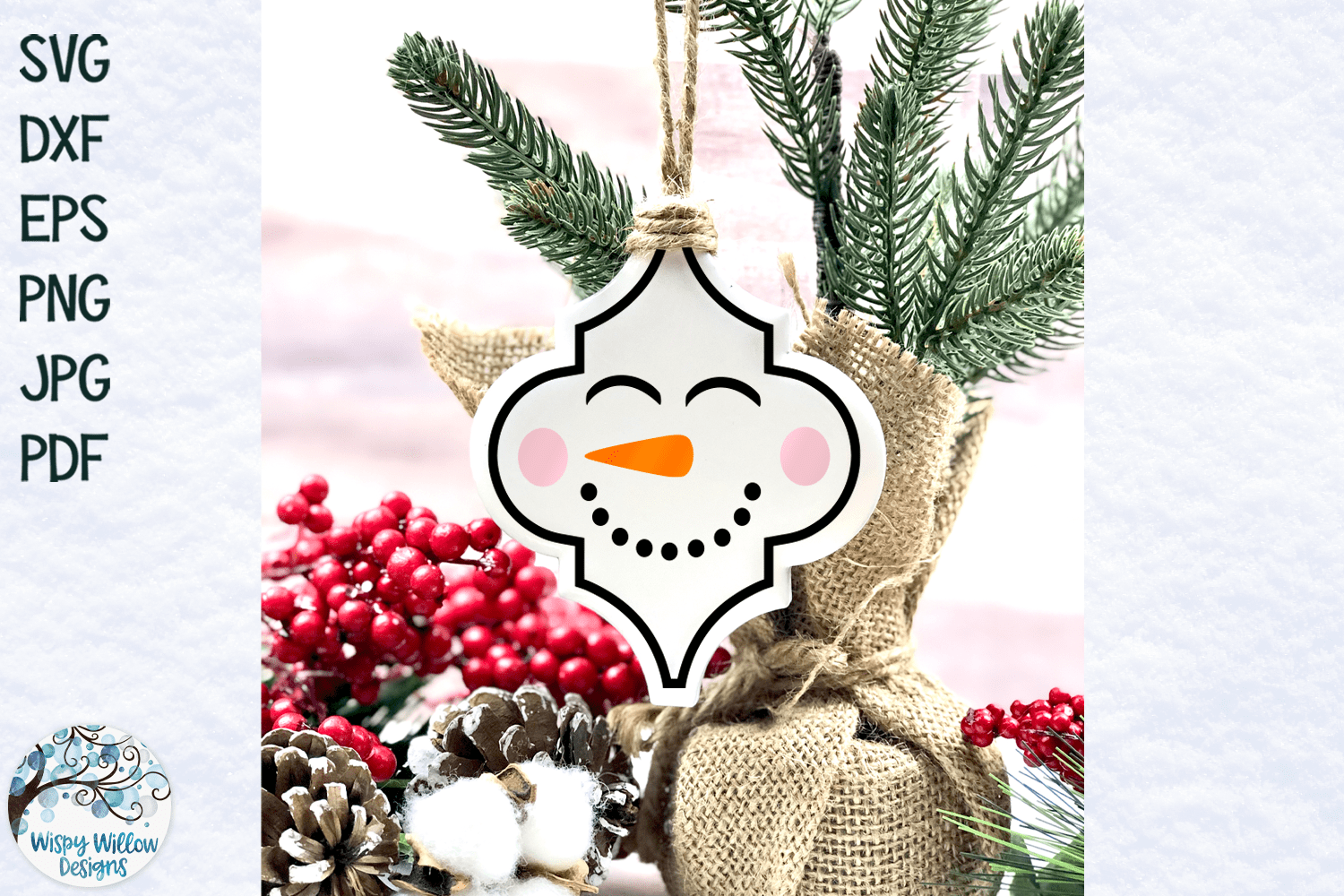 Arabesque Snowman Christmas Ornament SVG Bundle Wispy Willow Designs Company