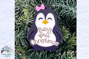 Baby's First Christmas Ornament for Glowforge or Laser Cutter | Penguin Ornament Wispy Willow Designs Company