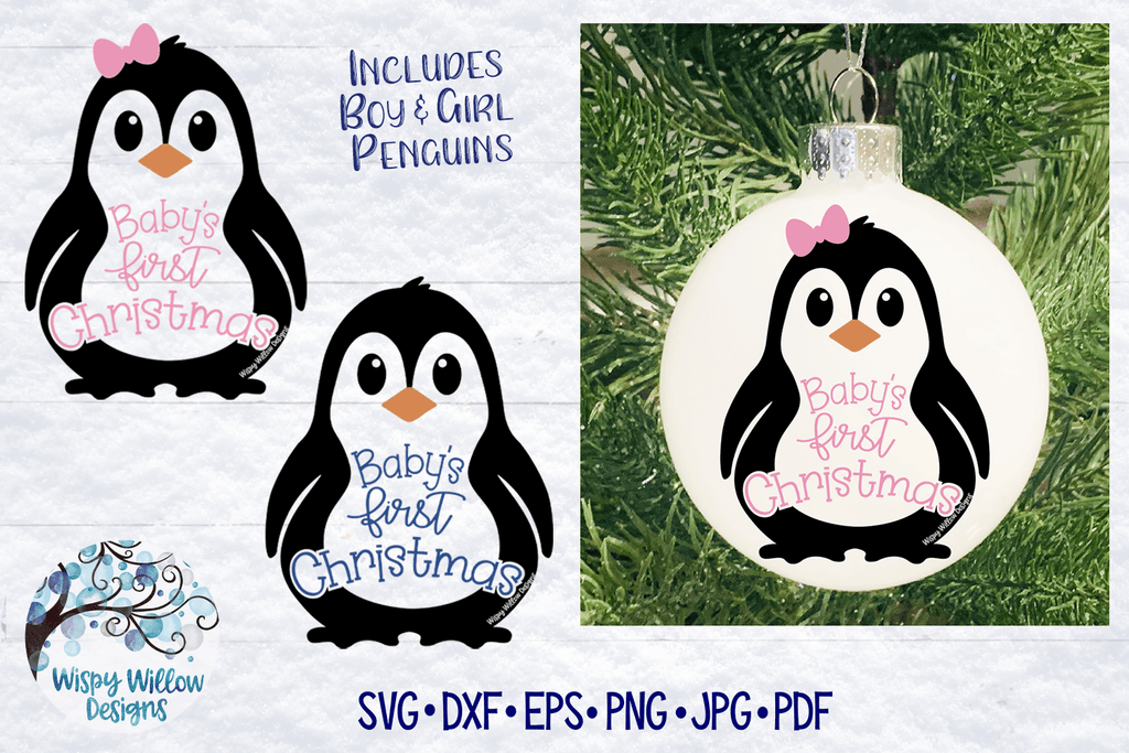 Baby's First Christmas Penguins SVG Wispy Willow Designs Company