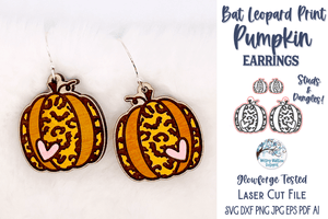 Bat Leopard Print Pumpkin Earrings for Glowforge Laser Cutter SVG Wispy Willow Designs Company