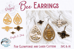 Bee Earrings for Glowforge or Laser Cutter Wispy Willow Designs Company