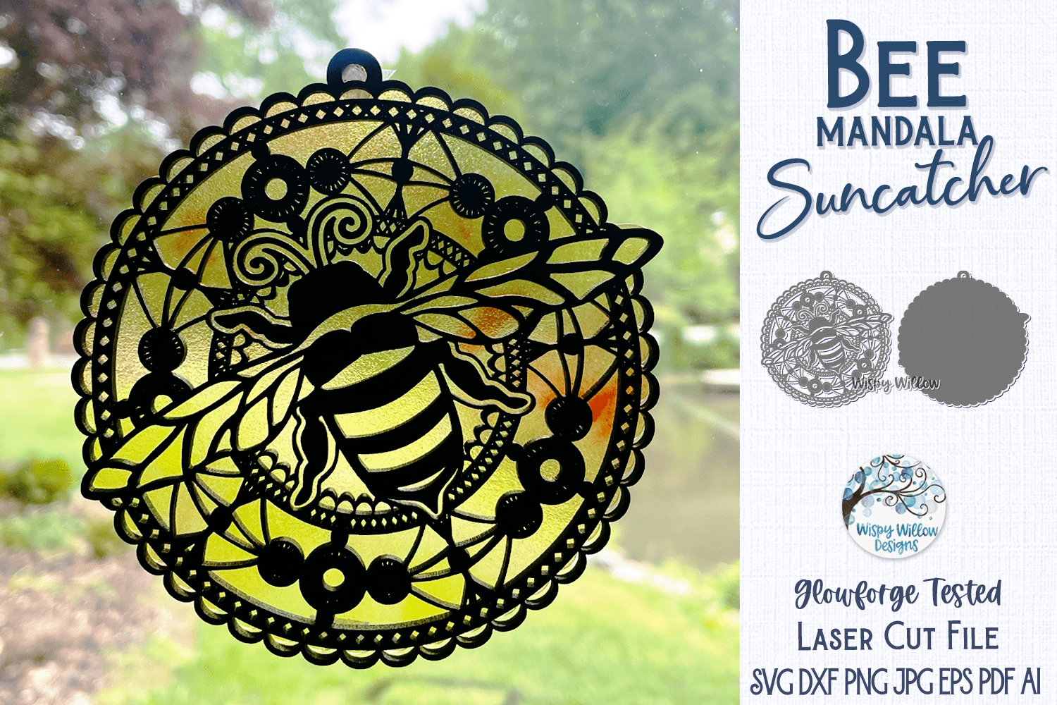 Bee Mandala Suncatcher for Laser or Glowforge Wispy Willow Designs Company