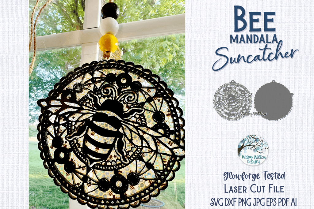 Bee Mandala Suncatcher for Laser or Glowforge Wispy Willow Designs Company