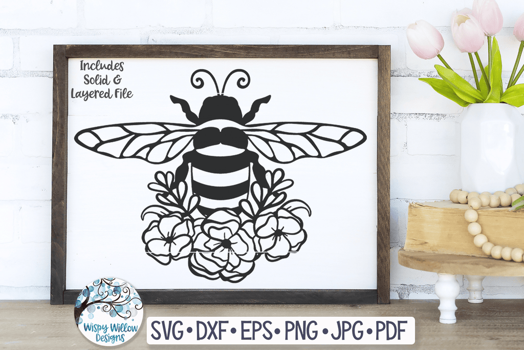 Bee with Flowers SVG – Wispy Willow Designs