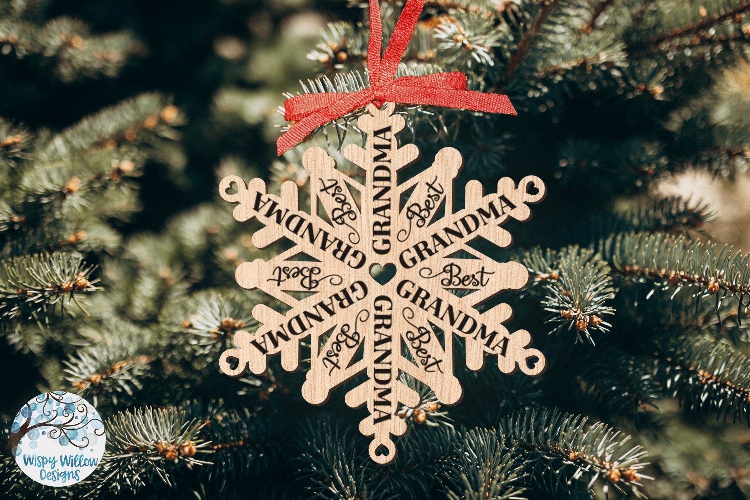 Best Grandma Snowflake Christmas Ornament for Glowforge or Laser Cutter Wispy Willow Designs Company