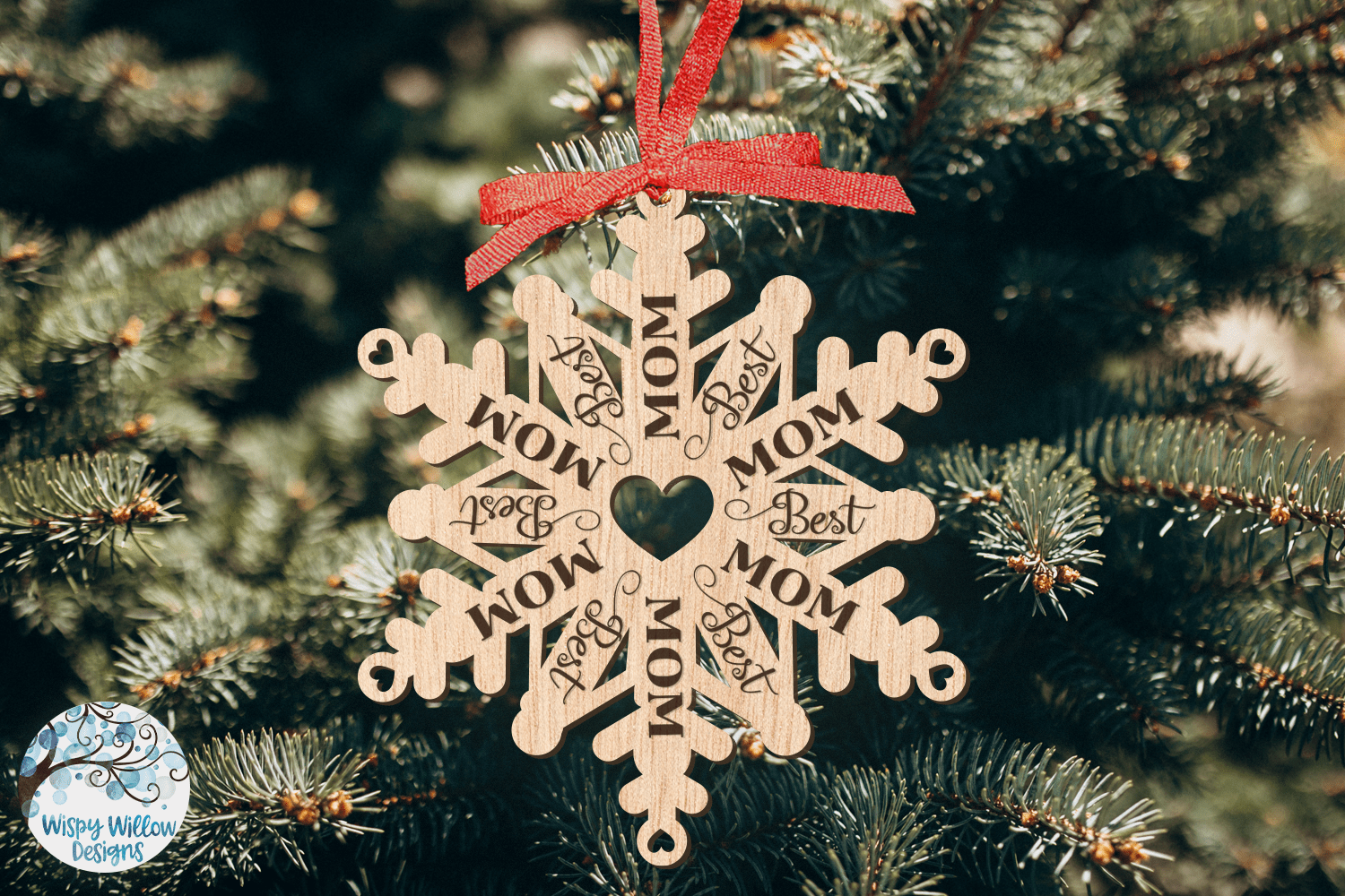 Best Mom Snowflake Christmas Ornament for Glowforge or Laser Cutter Wispy Willow Designs Company