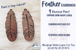 Boho Feather Earrings for Glowforge Laser Cutter SVG Wispy Willow Designs Company
