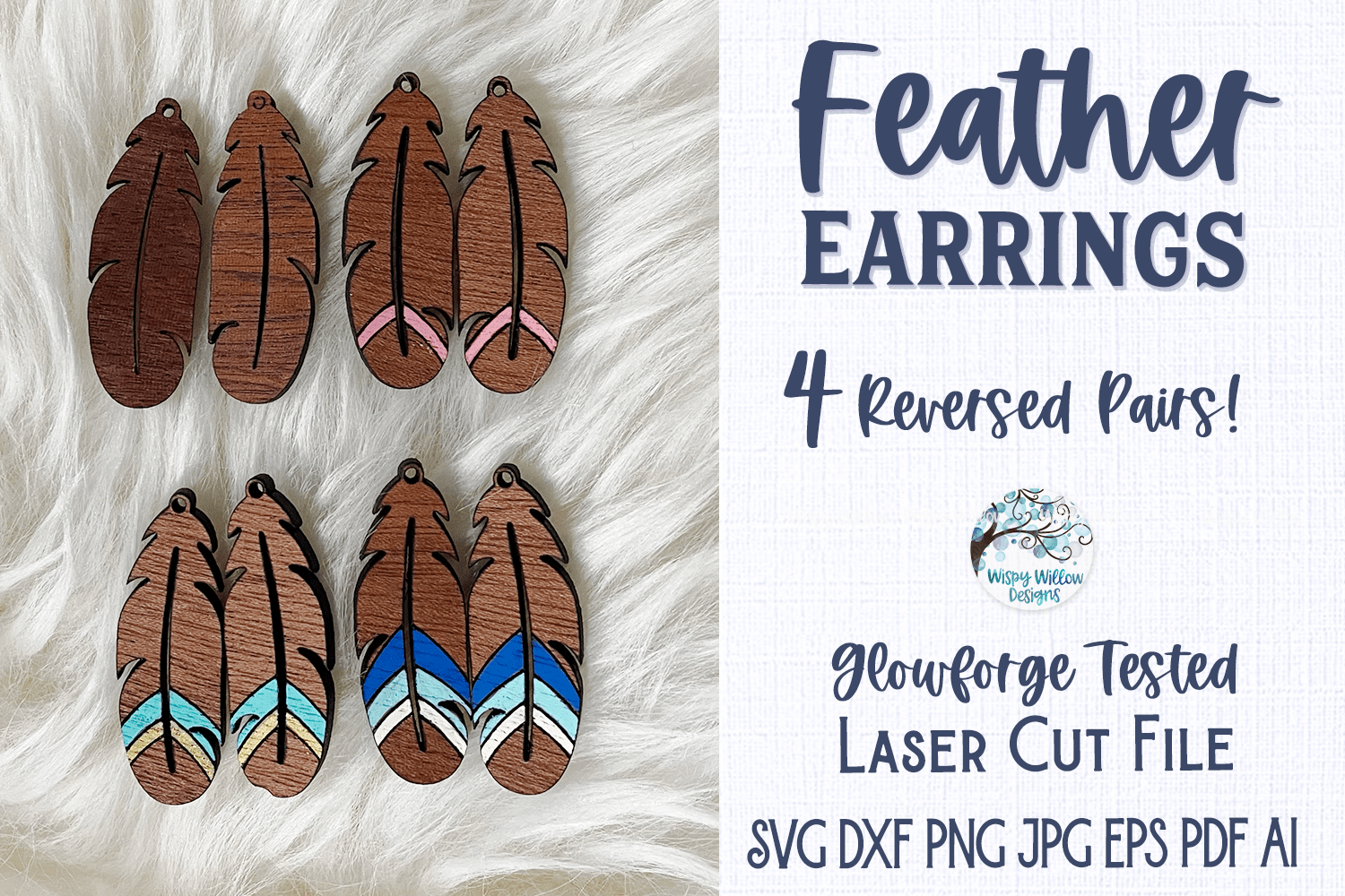 Boho Feather Earrings for Glowforge Laser Cutter SVG Wispy Willow Designs Company