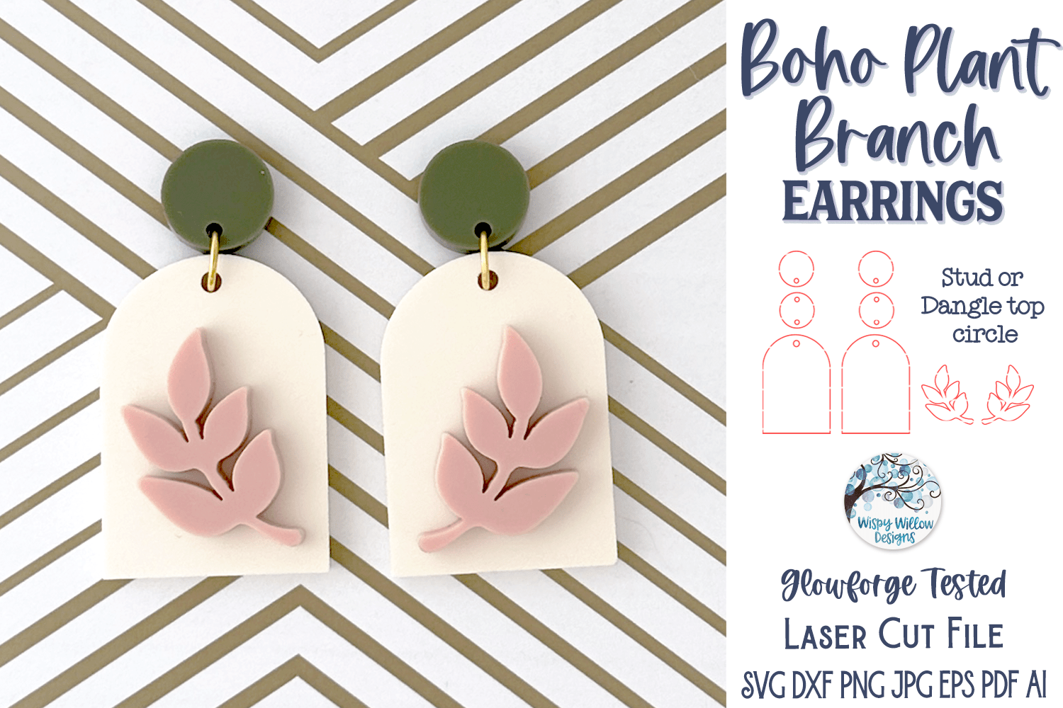 Boho Plant Branch Earring SVG for Glowforge Laser Cutter Wispy Willow Designs Company