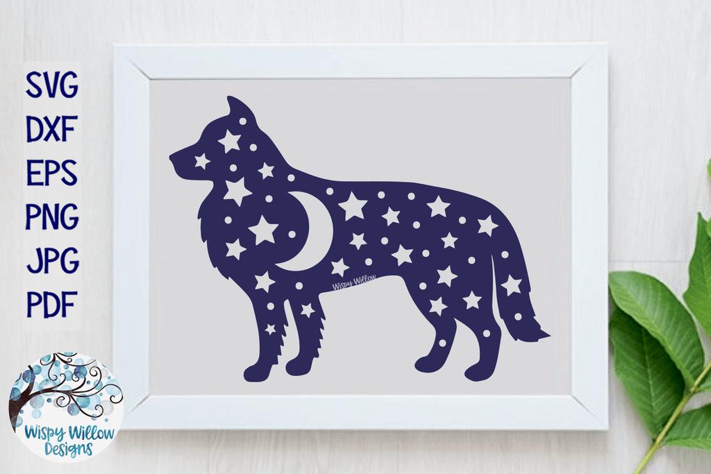 Border Collie Dog with Moon and Stars SVG Wispy Willow Designs Company