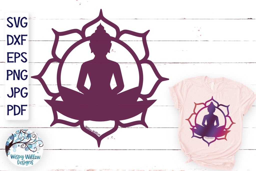 Buddha in Lotus Flower SVG Wispy Willow Designs Company