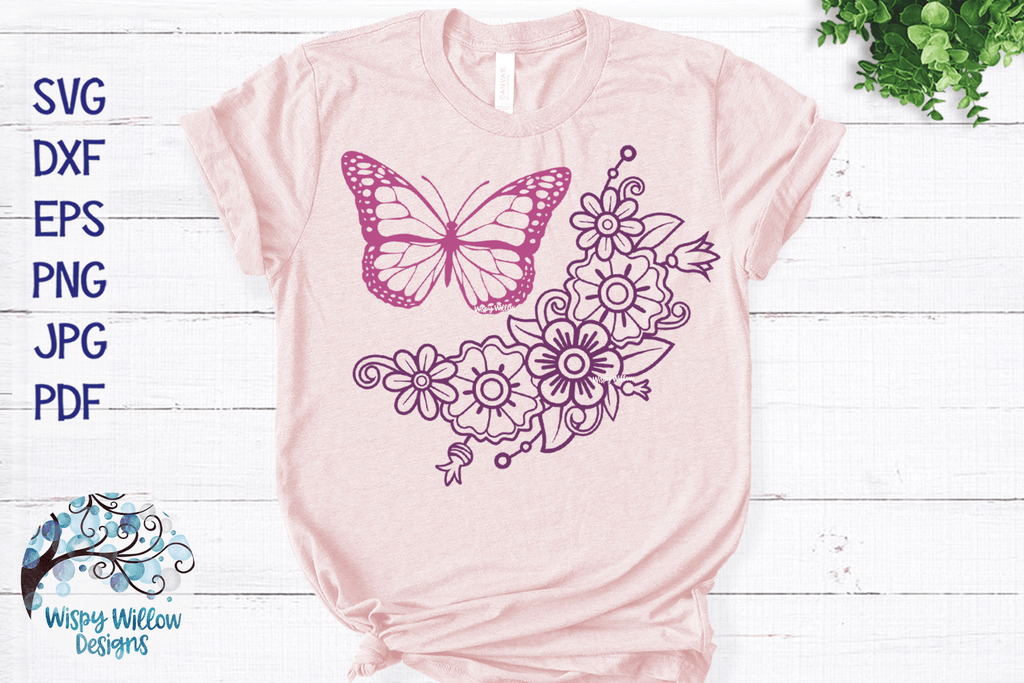 Butterfly and Flowers SVG Wispy Willow Designs Company