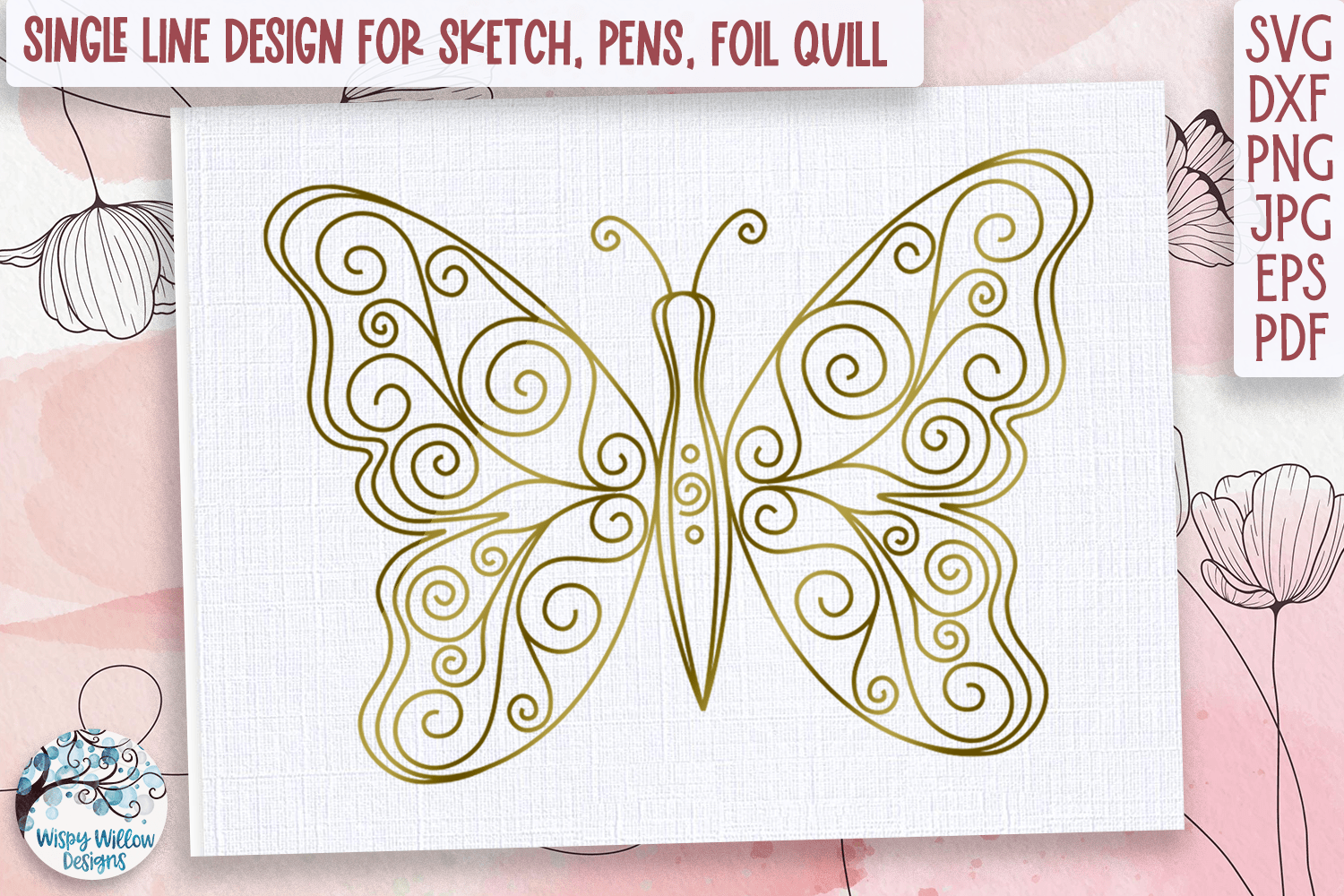 Butterfly SVG for Foil Quill, Sketch, Draw, Pens, Score - Single Line Design Wispy Willow Designs Company