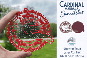 Cardinal Mandala Suncatcher for Laser or Glowforge Wispy Willow Designs Company