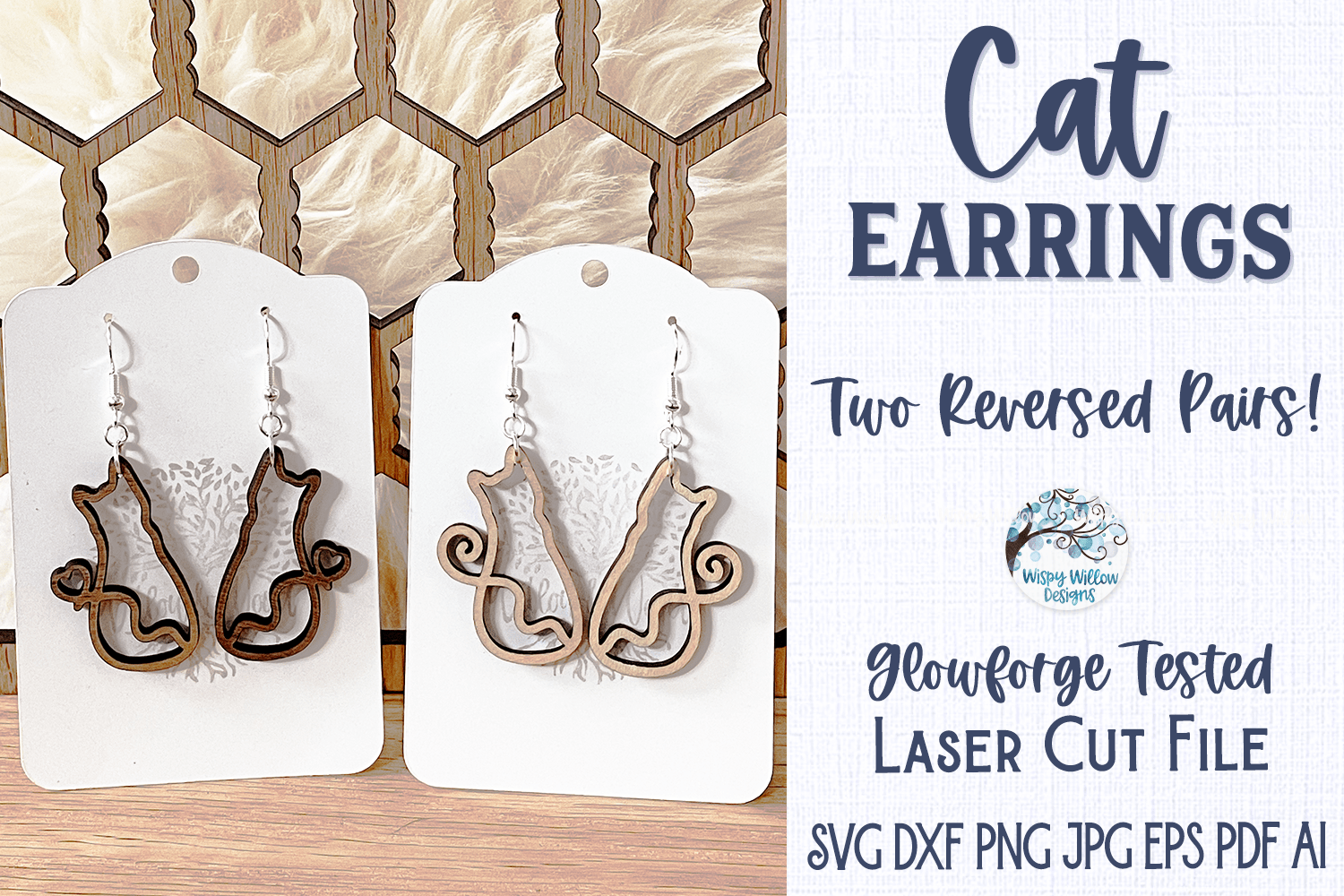 Cat Earrings for Laser SVG Wispy Willow Designs Company