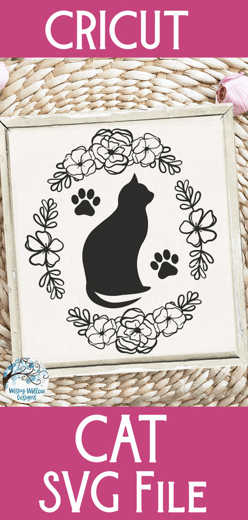 Cat with Flowers SVG Wispy Willow Designs Company