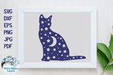 Cat with Moon and Stars SVG Wispy Willow Designs Company