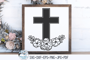 Christian Cross with Flowers SVG Cut File Wispy Willow Designs Company